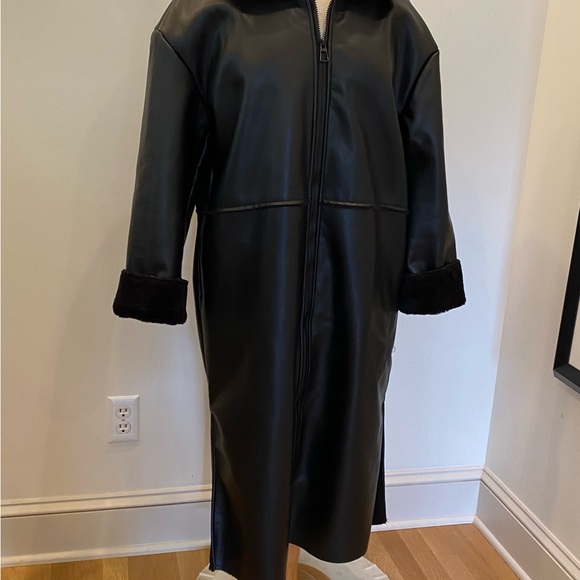 NA-KD Womens Black Faux Leather Coat with Zipper Closure w Faux Fur Lining / 36 - Picture 11 of 16